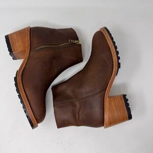 Portland Leather Patina Brown Leather Block Heel Zip Ankle Booties